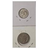 1943D Silver 6 Pence and 1982 Silver 20 Pence
