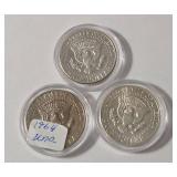 3 - 1964 Kennedy Silver Half Dollars