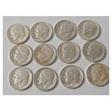 12 Silver Dimes - Misc. Dates Very Nice