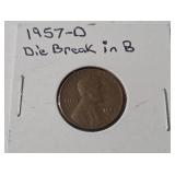 1957-D  Wheat Penny   (Die Break in B)