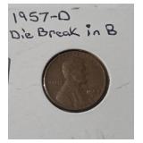 1957-D  Wheat Penny   (Die Break in B)