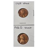 1956 Wheat Penny,  1958 Wheat Penny