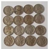 10 Jefferson War Nickels (35% silver) and 6 Buffalo Nickels (Readable)