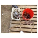 Orange Bucket with Content, White Garbage Can with Content