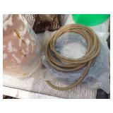 Green Menards Box with nails, Bug Zapper, Hose, Bucket of Bolts