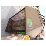 Green Menards Box with nails, Bug Zapper, Hose, Bucket of Bolts