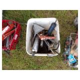 Lawn Mower, Grease Guns in Bucket, Red Basket with Jack
