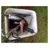 Lawn Mower, Grease Guns in Bucket, Red Basket with Jack