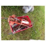 Lawn Mower, Grease Guns in Bucket, Red Basket with Jack