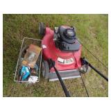 Lawn Mower, Grease Guns in Bucket, Red Basket with Jack