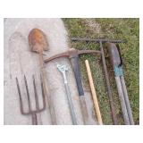 Potato Fork, post hole digger, pick ax