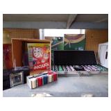 Game Lot- Poker chips, Card Shuffler, Yahtzee