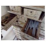 By Wall TOP- white medal bolt Bin with content -17 drawers