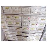 By Wall 2nd Down- white medal bolt Bin with content -18 drawers