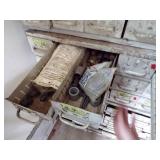 By Wall 2nd Down- white medal bolt Bin with content -18 drawers