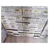 By Wall 3rd Down- white medal bolt Bin with content -18 drawers