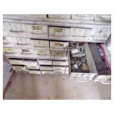 By Wall 3rd Down- white medal bolt Bin with content -18 drawers