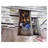 By Wall 3rd Down- white medal bolt Bin with content -18 drawers