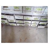 By Wall 4th Down/ Bottom- white medal bolt Bin with content -18 drawers