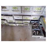 By Wall 4th Down/ Bottom- white medal bolt Bin with content -18 drawers