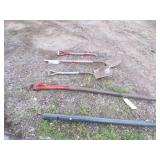 Potato Fork, 2 Shovels, BIG Pipe wrench with pipe extension