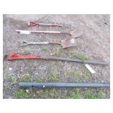 Potato Fork, 2 Shovels, BIG Pipe wrench with pipe extension