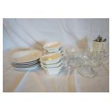 Ceramic Pasta Plates, Glass Ice Cream Dishes, Pfaltzgraff Dessert Square Bowls, Forks Ceramic Pasta Plates, Glass Ice Cream Dishes, Pfaltzgraff Dessert Square Bowls, Forks