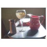 Enamelware Red Pitcher, Decorative Wine Goblet, Pottery Vase Enamelware Red Pitcher, Decorative Wine Goblet, Pottery Vase