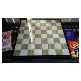 Marble Chess and Backgammon Board, Ceramic Knight, and More.