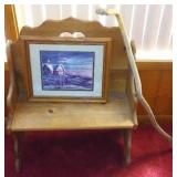 Small Bench, Walking Stick, Framed Print.