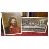 Vintage The Last Supper and Christ framed Prints.