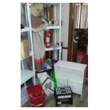 Assorted Household Items, Cabinet, Folding Stool and More.