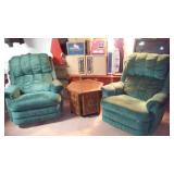 La Z Boy Swivel Recliners (2) and Accent Table.