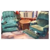 La Z Boy Swivel Recliners (2) and Accent Table.
