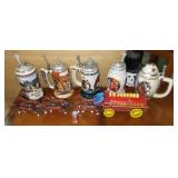 Anheuser Busch Steins (5) and Cast Keg Wagon  Beautiful, COA.