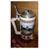 Anheuser Busch Steins (5) and Cast Keg Wagon  Beautiful, COA.