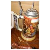 Anheuser Busch Steins (5) and Cast Keg Wagon  Beautiful, COA.