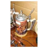 Anheuser Busch Steins (5) and Cast Keg Wagon  Beautiful, COA.