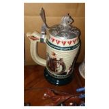 Anheuser Busch Steins (5) and Cast Keg Wagon  Beautiful, COA.