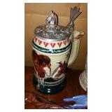 Anheuser Busch Steins (5) and Cast Keg Wagon  Beautiful, COA.