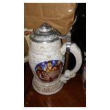 Anheuser Busch Steins (5) and Cast Keg Wagon  Beautiful, COA.