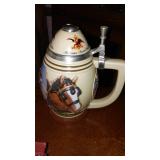 Anheuser Busch Steins (5) and Cast Keg Wagon  Beautiful, COA.
