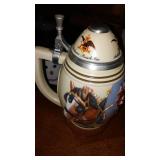 Anheuser Busch Steins (5) and Cast Keg Wagon  Beautiful, COA.