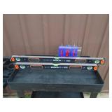 Qty of 2 new levels. 40 & 32". Aluminum & magnetic As shown. Qty of 2 new levels. 40 & 32". Aluminum & magnetic As shown.