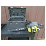Ryobi 18 chainsaw. Lightly used. Fires on ether. With case. As shown. Ryobi 18 chainsaw. Lightly used. Fires on ether. With case. As shown.