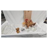 Lot includes Pair of Chicken Figures, Care Bear Glass, 4 Relish Dishes and Punch Cups Lot includes Pair of Chicken Figures, Care Bear Glass, 4 Relish Dishes and Punch Cups