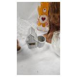 Lot includes Pair of Chicken Figures, Care Bear Glass, 4 Relish Dishes and Punch Cups Lot includes Pair of Chicken Figures, Care Bear Glass, 4 Relish Dishes and Punch Cups