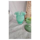 FireKing Jadite Creamer and Sugar Lid, Fenton Hobnail Case in Aqua Blue FireKing Jadite Creamer and Sugar Lid, Fenton Hobnail Case in Aqua Blue