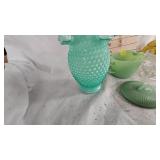 FireKing Jadite Creamer and Sugar Lid, Fenton Hobnail Case in Aqua Blue FireKing Jadite Creamer and Sugar Lid, Fenton Hobnail Case in Aqua Blue