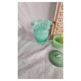 FireKing Jadite Creamer and Sugar Lid, Fenton Hobnail Case in Aqua Blue FireKing Jadite Creamer and Sugar Lid, Fenton Hobnail Case in Aqua Blue